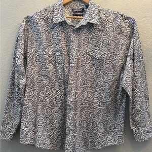 Panhandle Western Black and White Paisley Shirt Men's Sz XL